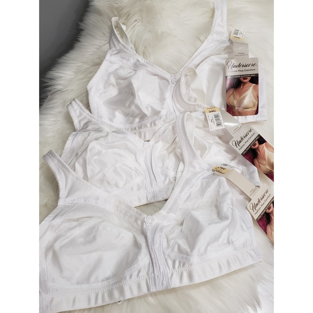 NEW LOT 3 Underscore JC PENNEY‎ Plus Comfort Full Figure Support Bra VINTAGE 34C